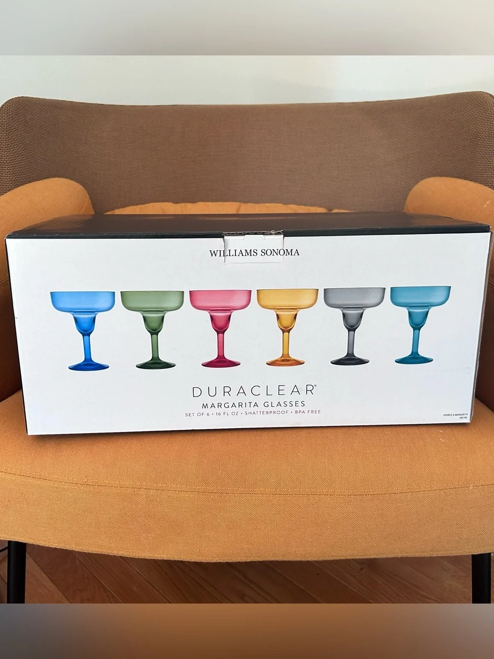 NWT Williams Sonoma Duraclear Colored Margarita Glasses